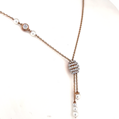 Rose Gold Lab Grown Diamond Pearl Drop Pendant Necklace