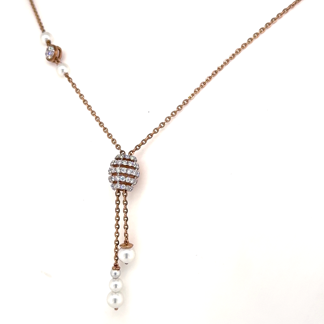 Rose Gold Lab Grown Diamond Pearl Drop Pendant Necklace