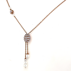 Rose Gold Lab Grown Diamond Pearl Drop Pendant Necklace