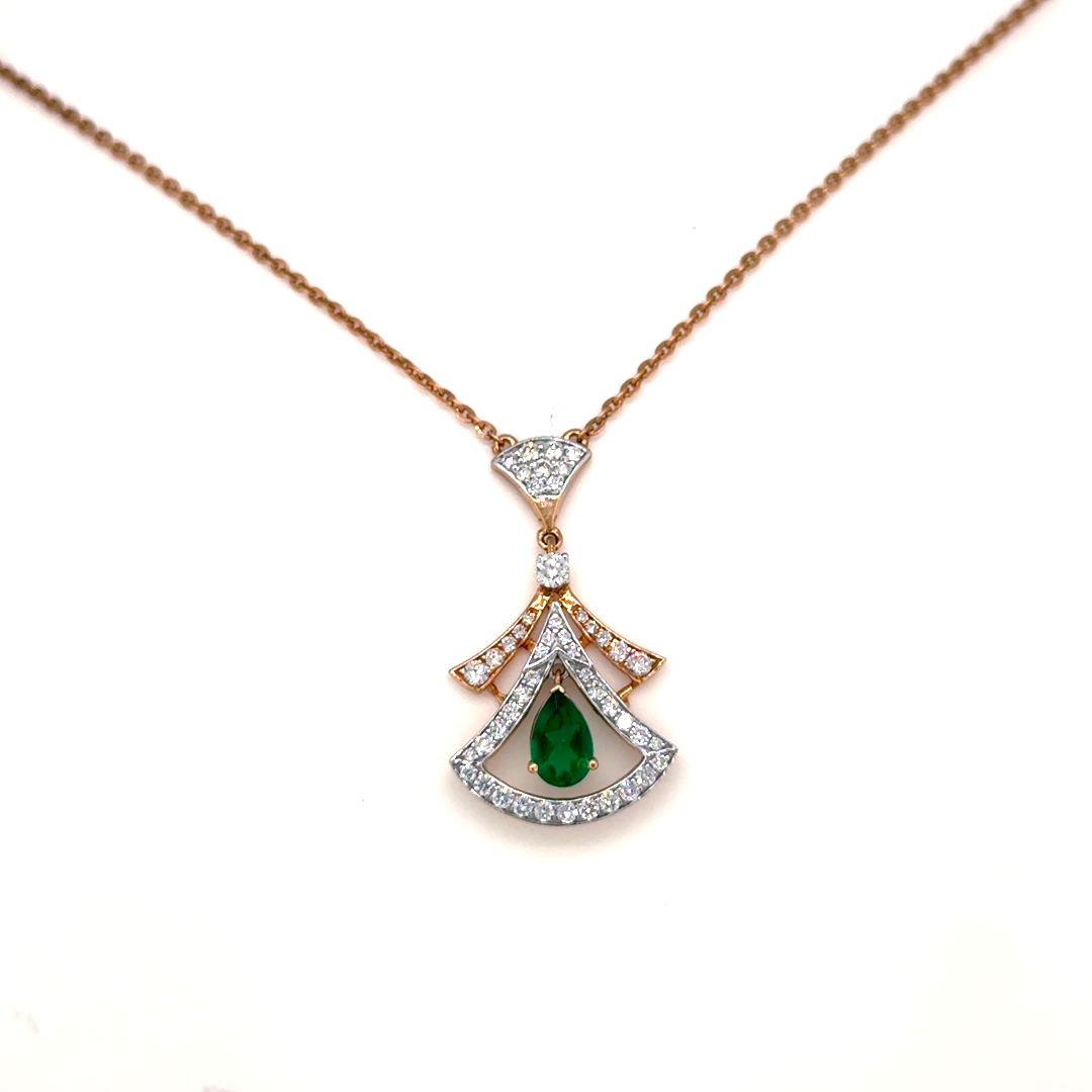 Rose Gold Lab Grown Diamond Emerald Arch Pendant Necklace
