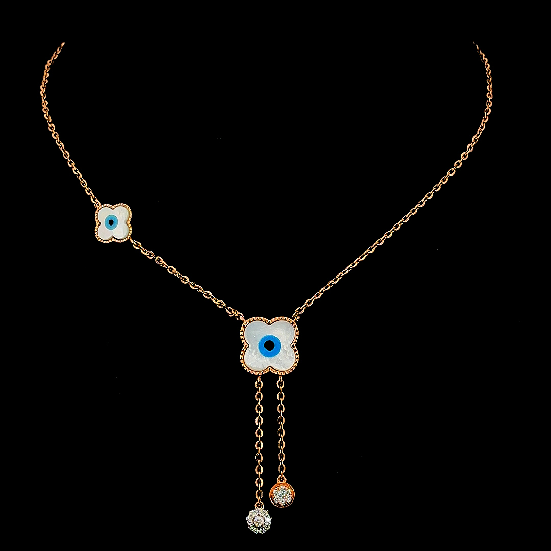 Rose Gold Lab Grown Diamond Evil Eye Floral Pendant Necklace