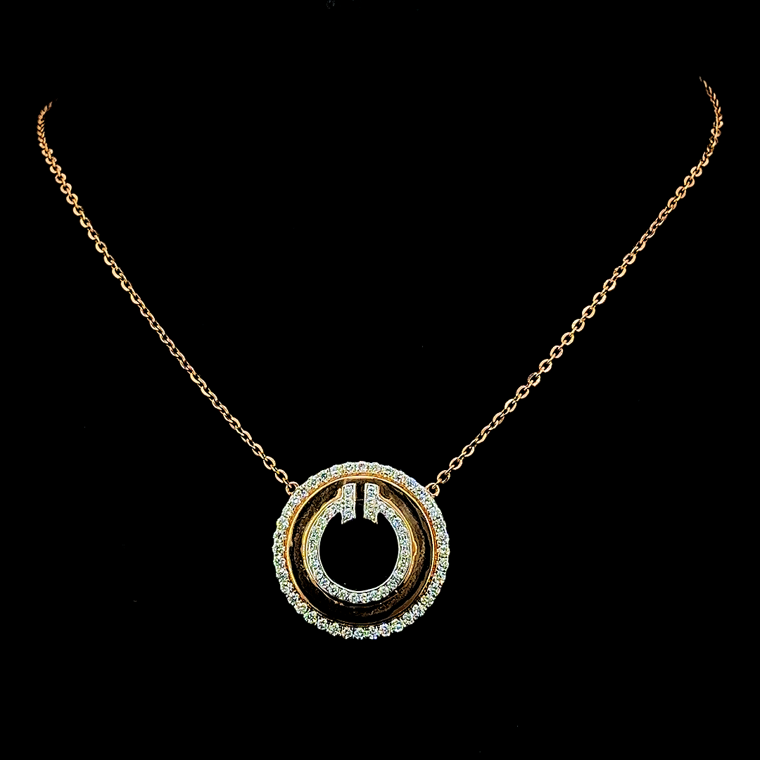 Rose Gold Lab Grown Power Circle Pendant Necklace