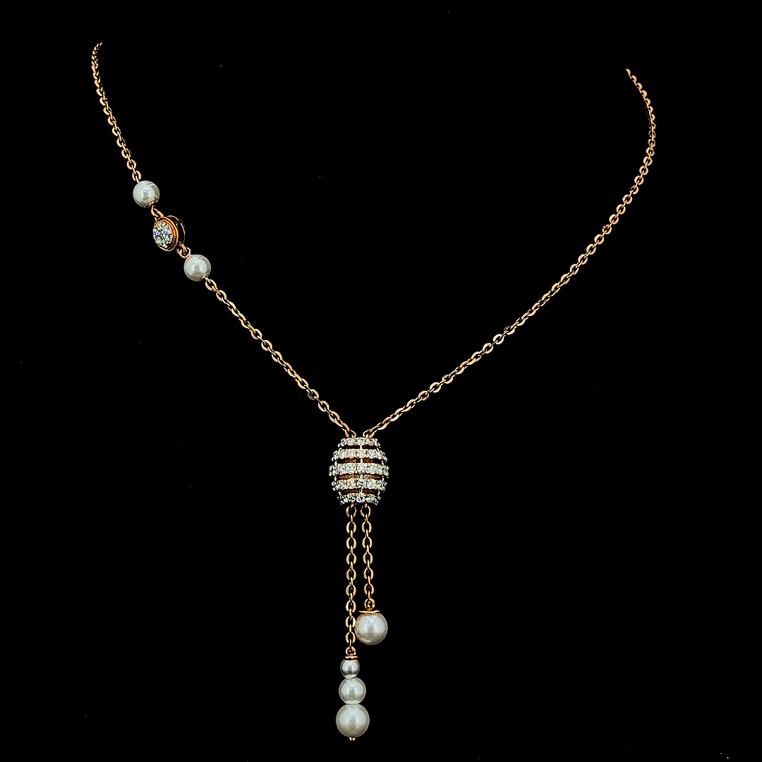 Rose Gold Lab Grown Diamond Pearl Drop Pendant Necklace
