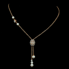 Rose Gold Lab Grown Diamond Pearl Drop Pendant Necklace