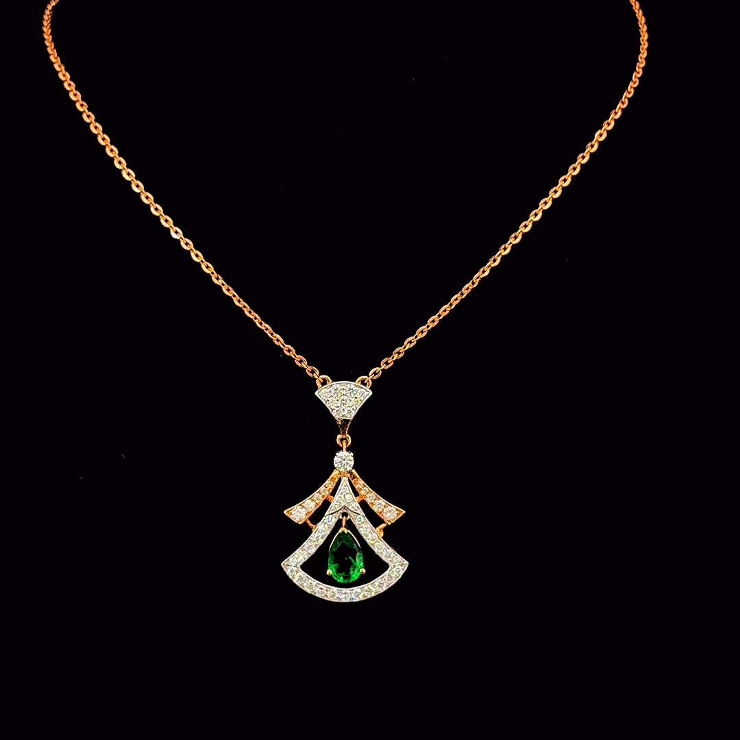 Rose Gold Lab Grown Diamond Emerald Arch Pendant Necklace