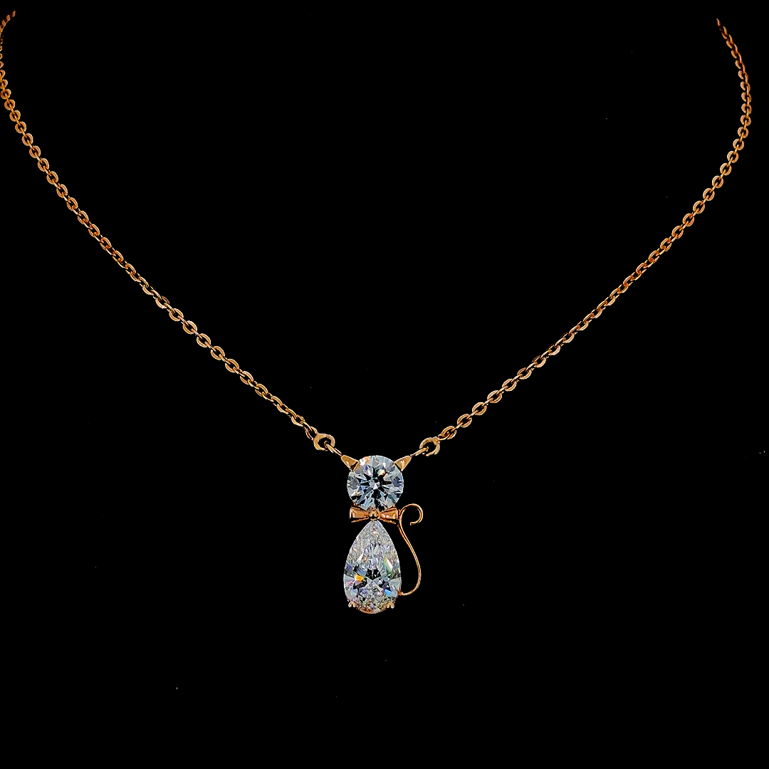 Rose Gold Lab Grown Diamond Cat Pendant Necklace