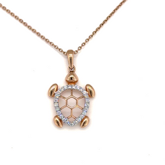 Rose Gold Lab Grown Diamond Turtle Pendant Necklace