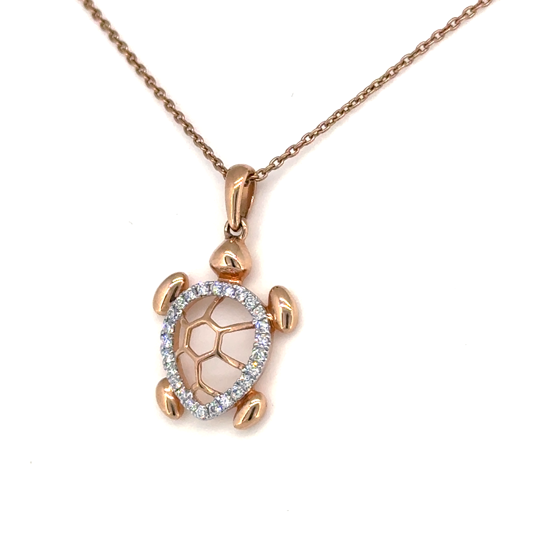 Rose Gold Lab Grown Diamond Turtle Pendant Necklace