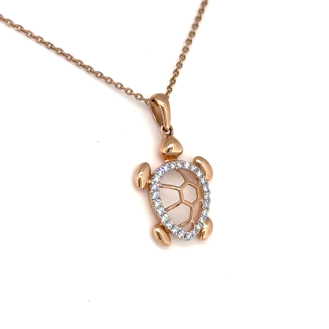 Rose Gold Lab Grown Diamond Turtle Pendant Necklace