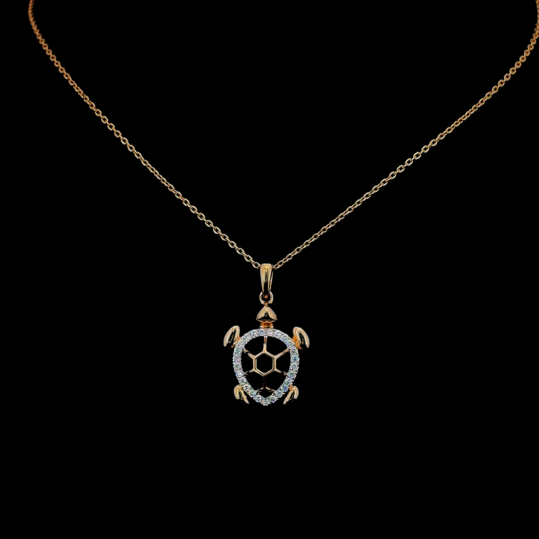 Rose Gold Lab Grown Diamond Turtle Pendant Necklace