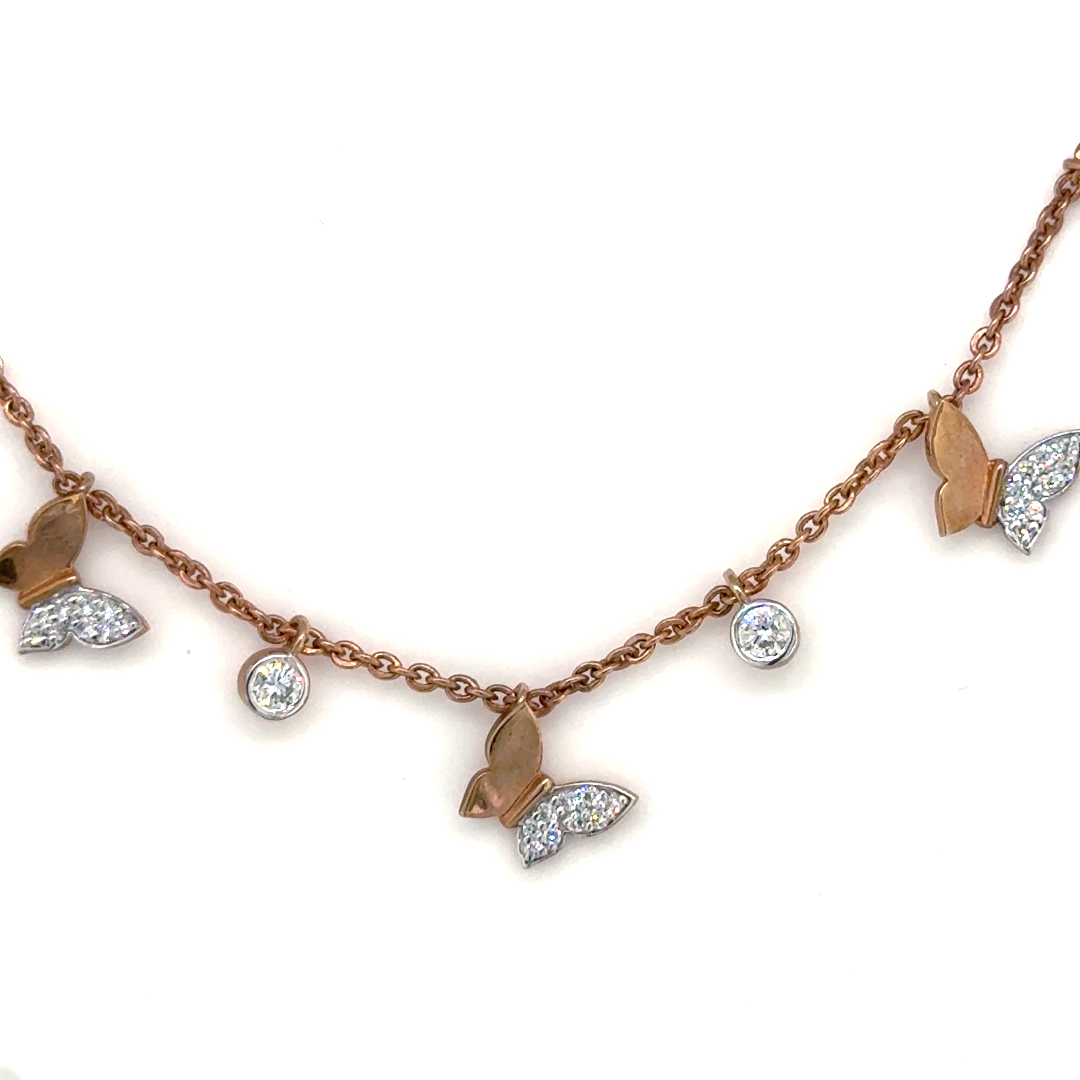 Rose Gold Butterfly Charm Lab Grown Diamond Necklace