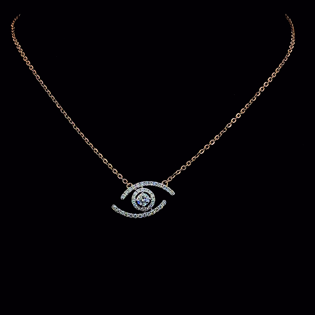 Rose Gold Lab Grown Diamond Evil Eye Pendant Necklace