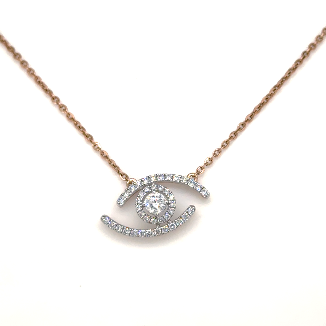 Rose Gold Lab Grown Diamond Evil Eye Pendant Necklace