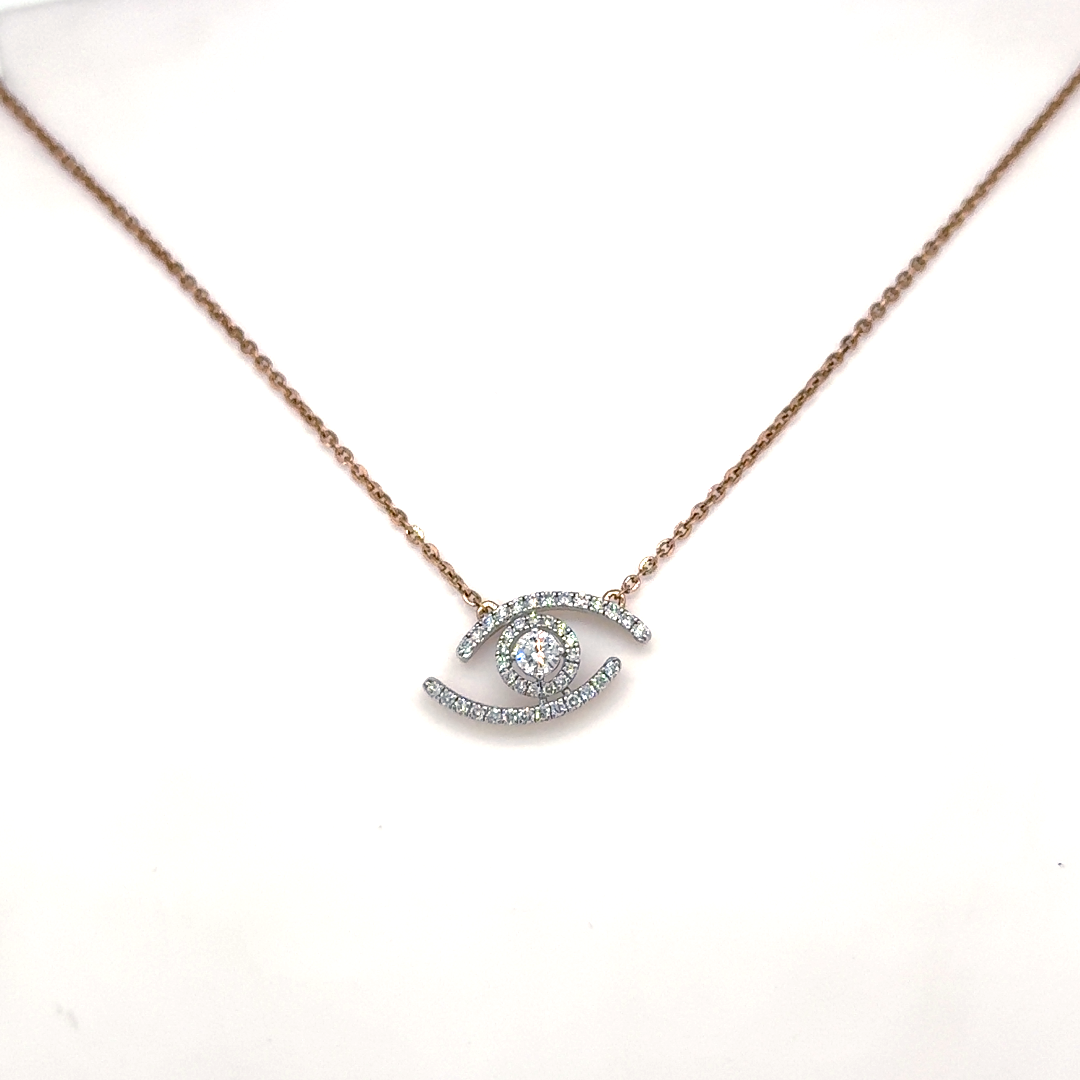 Rose Gold Lab Grown Diamond Evil Eye Pendant Necklace
