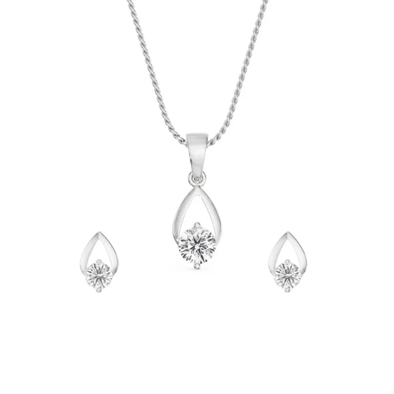 Shimmering Dainty Round Lab Diamond Pendant Set
