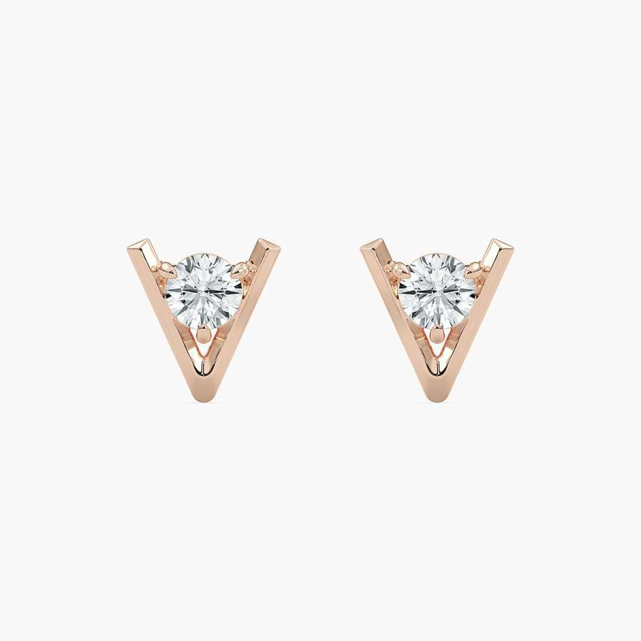 Round Diamond V Style Stud Earring